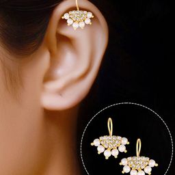 Vighnaharta Gold-Plated Stone-Studded & Pearls Bugadi Earrings image 3