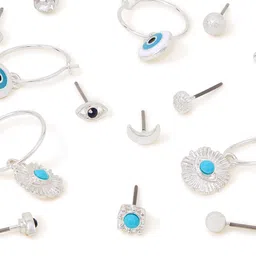Accessorize Set Of 10 Silver-Plated Stud And Evil Eye Hoop Earrings image 4