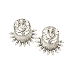 Ozanoo Silver-Plated Crystals Contemporary Studs Earrings image 2