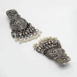 Moedbuille Silver-Plated Crescent Shaped Beaded Drop Earrings image 4