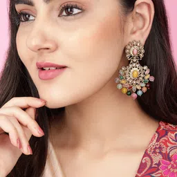 Rubans Gold-Plated Gold-Toned & Yellow Crescent Shaped Drop Earrings-picture-20
