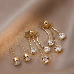 Yellow Chimes Women Gold Toned Crystal Studded Tassel Drop Earrings image 3