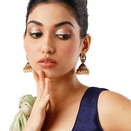 Anouk Gold-Plated Stone Studded & Beaded Dome Shaped Jhumkas-2