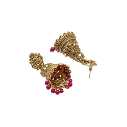 Shining Jewel - By Shivansh Gold-Plated Cubic Zirconia Dome Shaped Jhumkas image 4