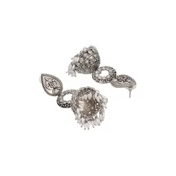 Shining Jewel - By Shivansh Silver-Plated Cubic Zirconia Studded Dome Shaped Jhumkas image 3