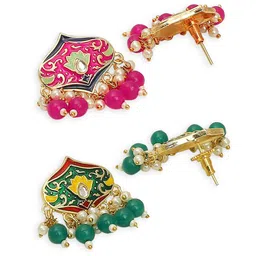 OOMPH Set Of 2 Floral Meenakari Drop Earrings image 4