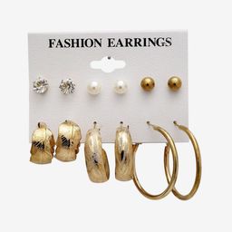 DIVASTRI Set Of 6 Gold-Plated Artificial Stones Studded & Beaded Circular Studs image 2