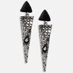 SOHI Silver Plated Oxidised Triangular Shaped Stone Studded Drop Earrings image 5