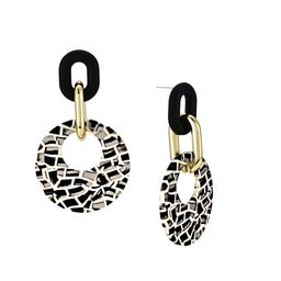 Yellow Chimes Black Golden Linked Round Circle Attached Drop Earrings image 4