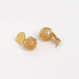 Palli Creation Gold-Plated Circular Pearls Drop Earrings image 2