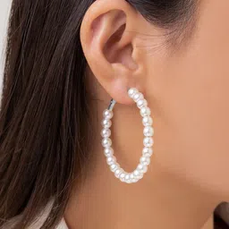 PRIVIU Set of 4 Artificial Beads Silver Plated Circular Studs & Hoop Earrings image 3
