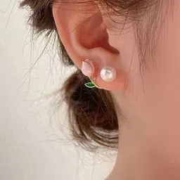 Softwrap Gold-Plated Pearl Leaf Shaped Studs Earrings image 4