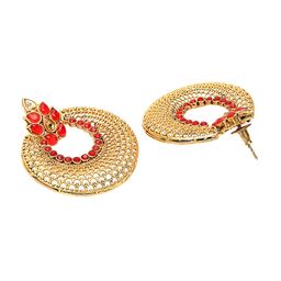 PANASH Gold & Red Crescent Shaped Handcrafted Drop Earrings image 3