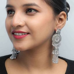 VOJ Silver Plated Stainless Steel Oxidised Classic Jhumkas-27