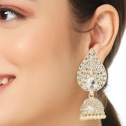OOMPH Teardrop Shaped Kundan Jhumkas image 4