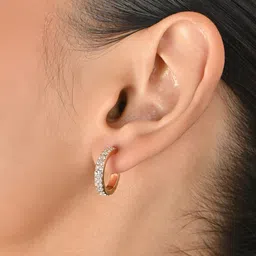 ToniQ Circular Gold-Plated Cubic Zirconia Studded Hoop Earrings-image-96