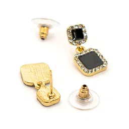Yellow Chimes Black & Gold-Toned Crystal Rectangular Shape Stud Drop Earrings image 4