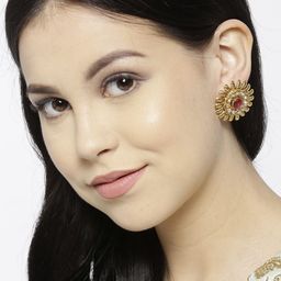 DIVASTRI Gold-Plated Artificial Stones Studded Circular Studs image 3
