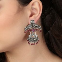 Adwitiya Collection Silver-Plated Oxidised Classic Drop Earrings image 5
