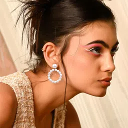 ODETTE White Circular Drop Earrings-15
