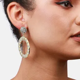 SOHI Gold Plated Stone Studded Circular Drop Earrings image 5