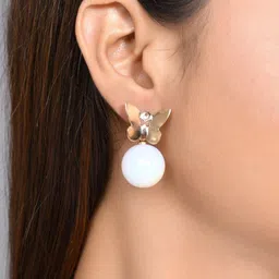 VOJ Gold-Plated Butterfly-Shaped Beaded Drop Earrings-18