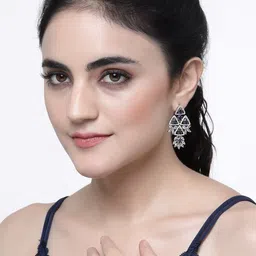 ZENEME Rhodium-Plated Triangular Drop Earrings image 5