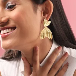 Rubans Voguish Gold-Plated Textured Drop Earrings-19