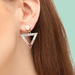 SOHI Women Gold Plated White & Pink Triangular Drop Earrings image 5