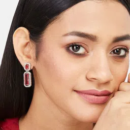 ATIBELLE Silver Plated Geometric Cubic Zirconia Drop Earrings image 5