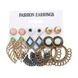 DIVASTRI Set of 12 Gold-Plated Artificial Stones Studded And Beaded Circular Studs image 5