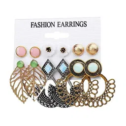 DIVASTRI Set of 12 Gold-Plated Artificial Stones and Beads Circular Studs image 2