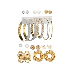 DIVASTRI Set of 11 Gold-Plated Artificial Stones Studded And Beaded Circular Studs image 5