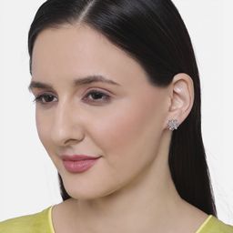 ZINU Silver-Toned & White Contemporary Cubic Zirconia Studs Earrings image 4