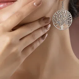 NVR Silver-Plated Circular Oxidised Drop Earrings-75