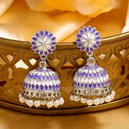 Estele Rhodium-Plated Dome Shaped Jhumkas Earrings-image-81