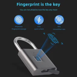 SEVENSPACE Smart Lock Fingerprint Biometric Padlock 10 Fingerprint User Rechargeable Smart Door Lock image 3