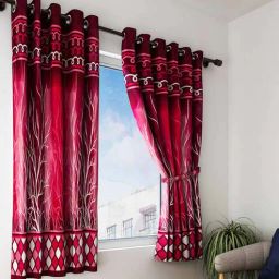 home sizzler Maroon Polyester Floral Curtain 5ft Semisheer Eyelet Window-picture-15