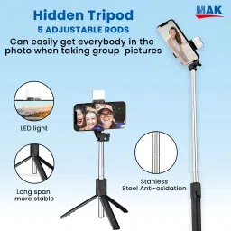 MAK R1S-L 360° Head, Rechargeable LED, Vlogging/Photography Bluetooth Selfie Stick image 3