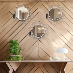 HOSLEY White 3 Pieces Textured Metal Framed Round Shaped Wall Hanging Mirrors-15