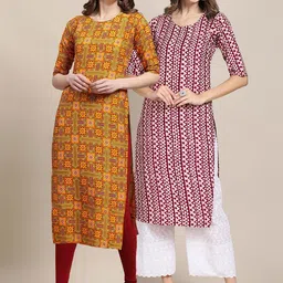 KALINI Women Pack of 2 Geometric Printed Crepe Kurta-image-40