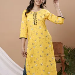WEAVLLITE Floral Printed Gotta Patti Cotton Straight Kurta-image-28