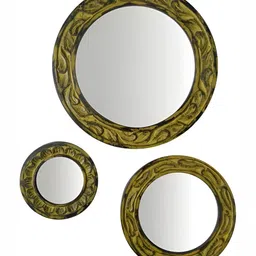 VAS collection home 3 Pcs Self Design Wooden Decotaive Frame Mirrors-6