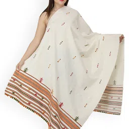 Exotic India Pearled Ivory Bootis and Mirrors Embroidered Wool Shawl-image-17