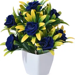 s-biv Set of 4 Flower Red And Blue 2-2 Pcs For Decoration Home Office And Shop Multicolor Rose Artificial Flowerwith Pot image 4
