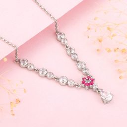 Sterling Silver Regal Blossom Necklace for Women and Girls Zircon Rhodium Plated Sterling Silver Necklace-image-44