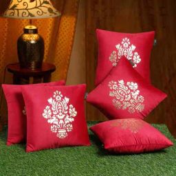 hosta homes Maroon Velvet Abstract 16X16 Inches Cushion Covers (5Pcs)-picture-6