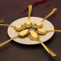 Golden Spoon Set | Kitchen Utensils | Spoon set | Long Spoons 6 Stainless Steel Table Spoon Set-image-34