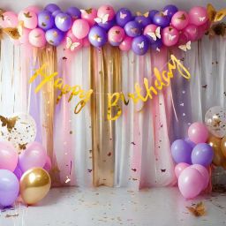 Purple Birthday Decoration kit With butterfly and net curtain.-image-51
