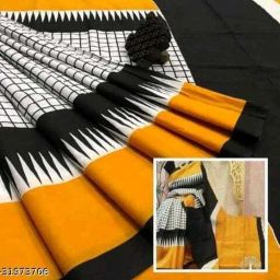 Blocked Printed, Self Design, Dyed, Printed, Floral Print, Color Block Daily Wear Pure Cotton Saree-image-20